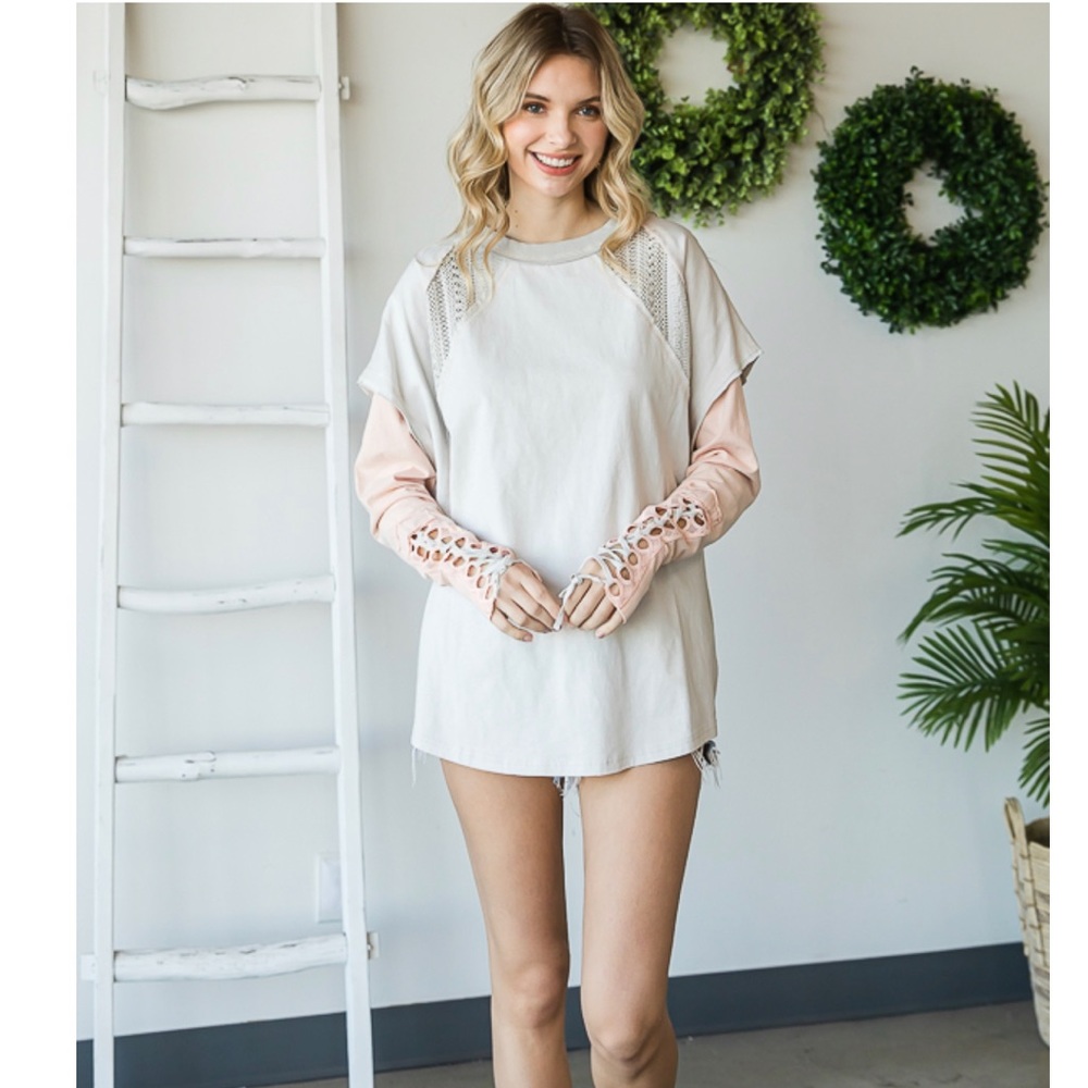Lace Up Relaxed Fit Long Sleeve Top